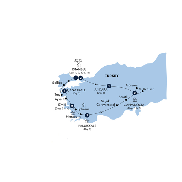 Wonders of Turkey - Classic Group, Summer Itinerary Map