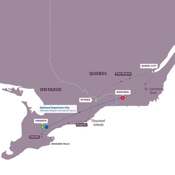 tourhub | Trafalgar | Best of Eastern Canada End Montreal | DBECMZN20 | Route Map