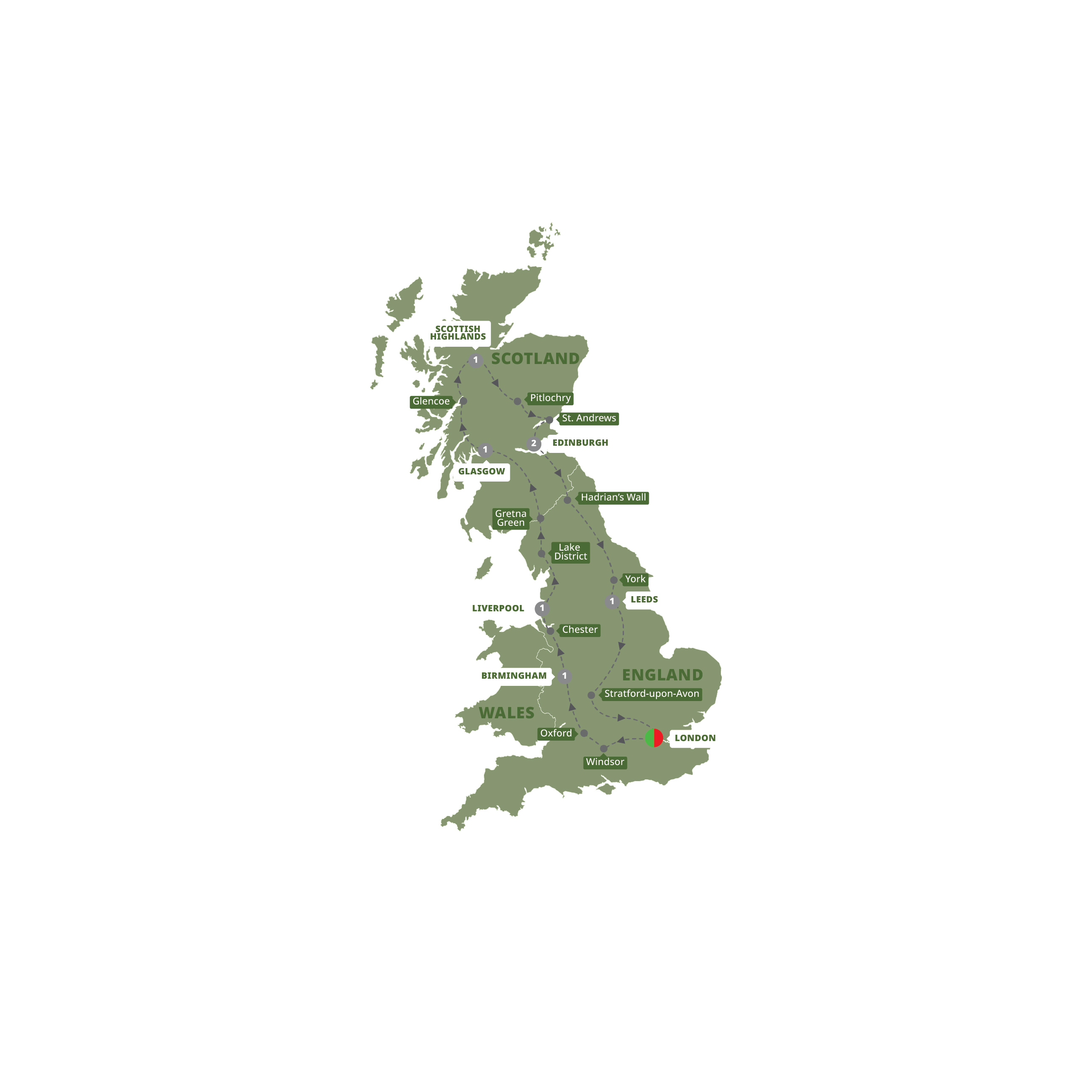 Map of England and Scotland Heritage from Trafalgar