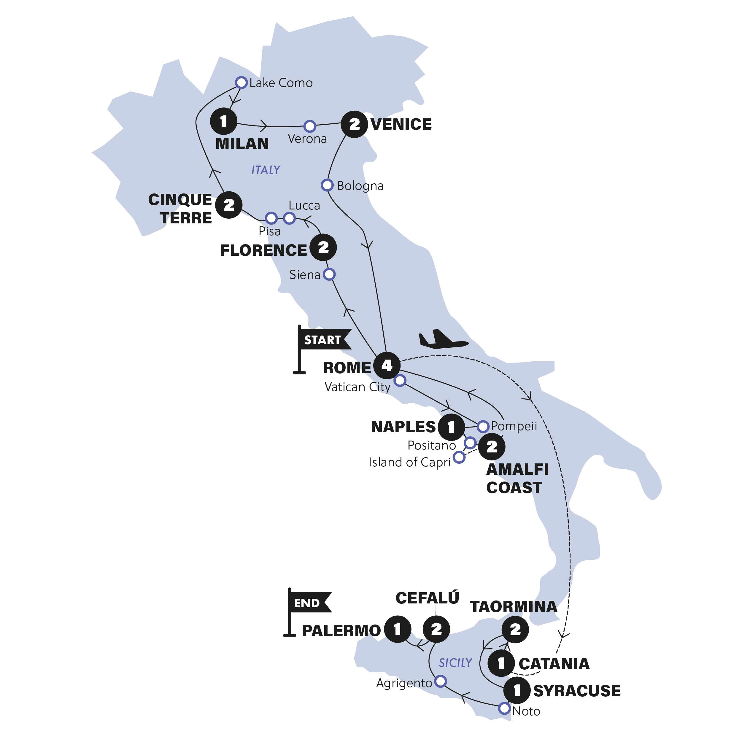 tourhub | Contiki | Ultimate Italy | 2024 | Tour Map