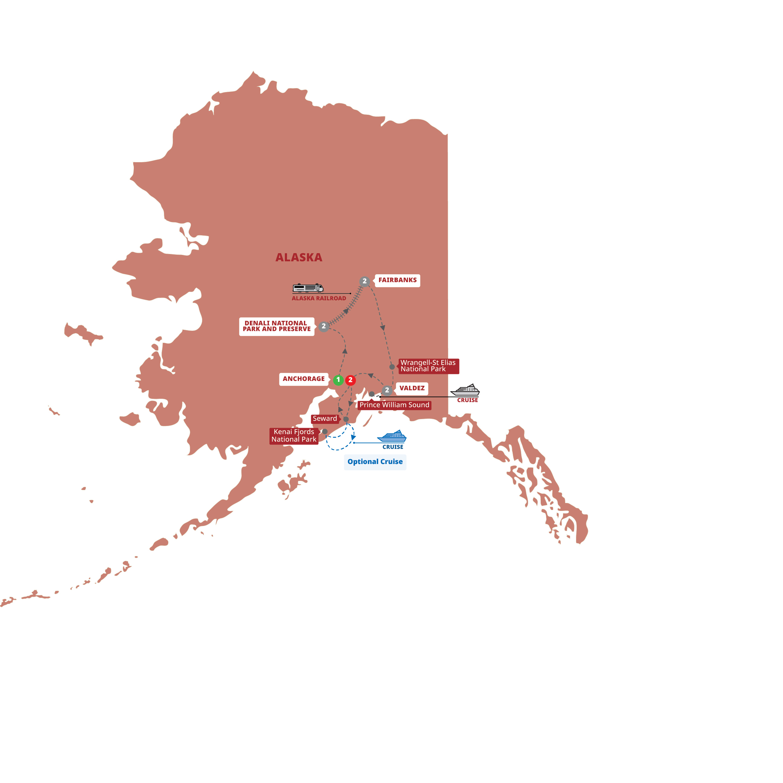 Majestic Alaska Guided Tour Map 2027