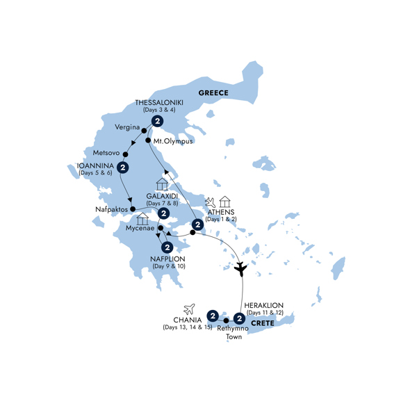 Greece Undiscovered - Classic Group Itinerary Map