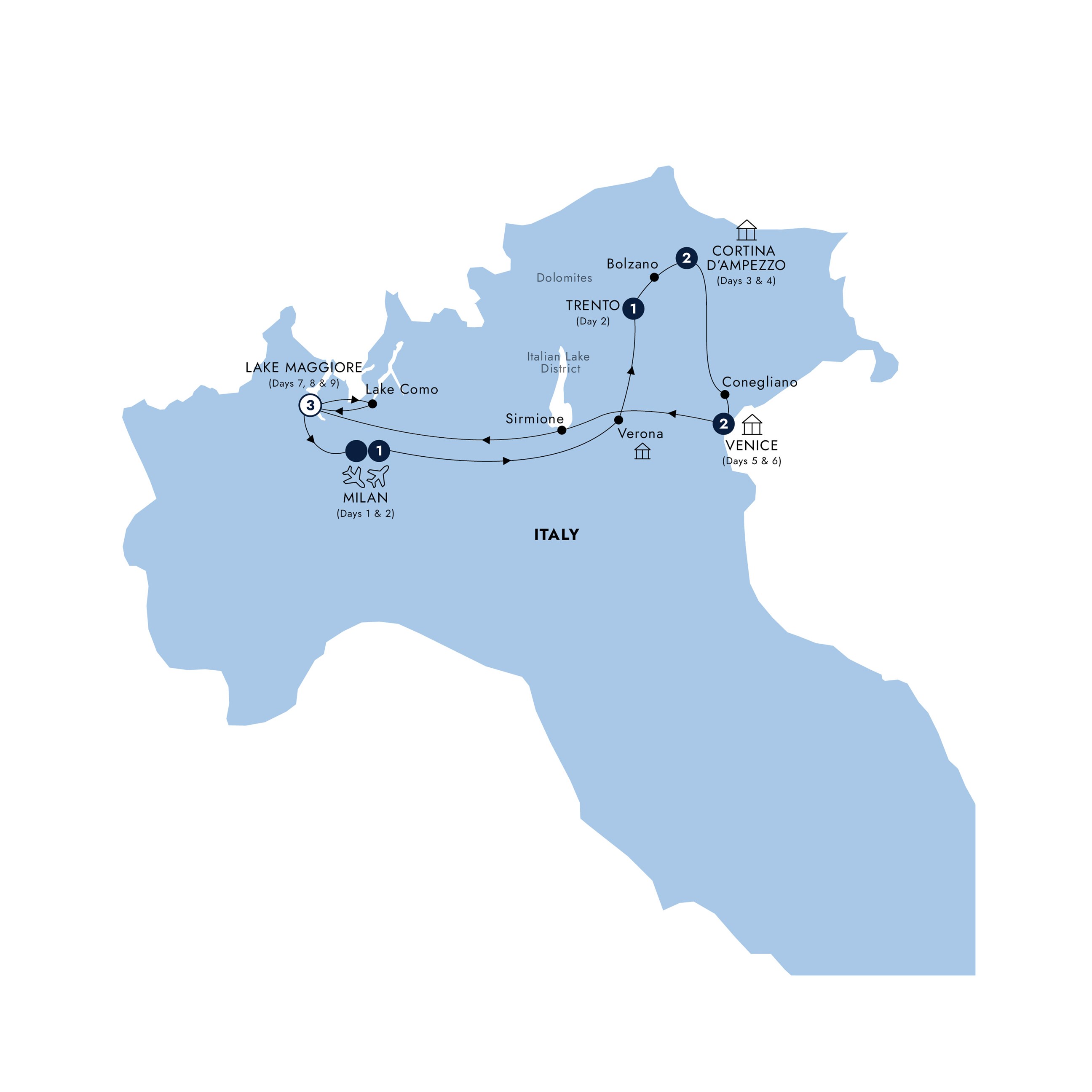 tourhub | Insight Vacations | Country Roads of Northern Italy - Small Group | Tour Map