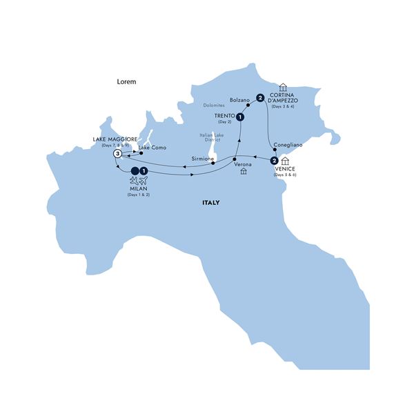 tourhub | Insight Vacations | Country Roads of Northern Italy - Small Group | SE823ZN19 | Route Map