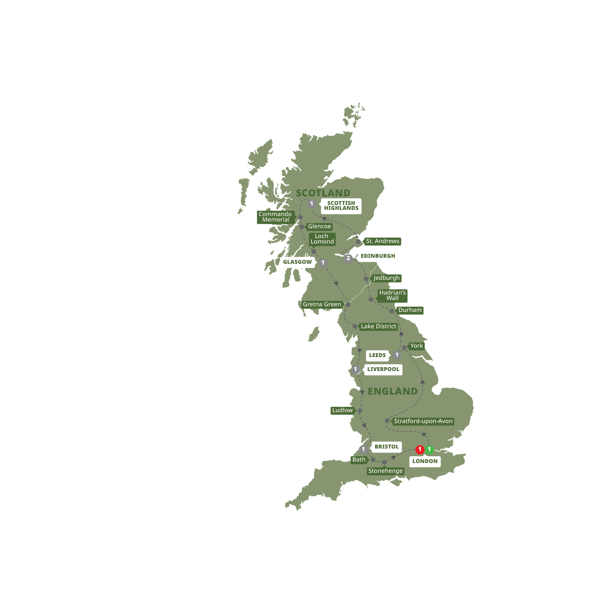 Map of Amazing Britain (2027) from Trafalgar
