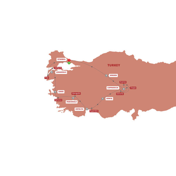 Best of Turkey with Anzac Day Itinerary Map