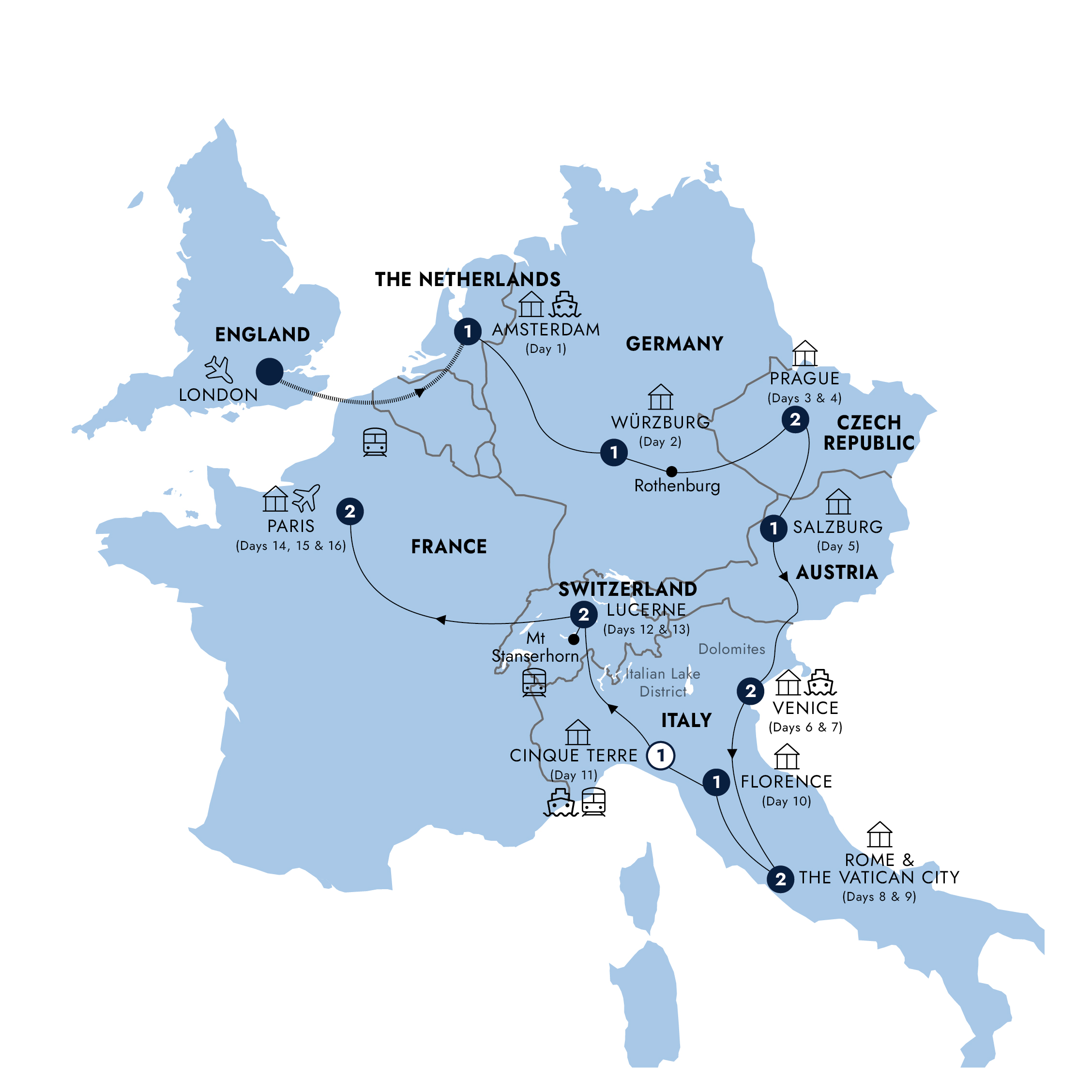 tourhub | Insight Vacations | European Discovery - Start London, End Paris, Classic Group | Tour Map