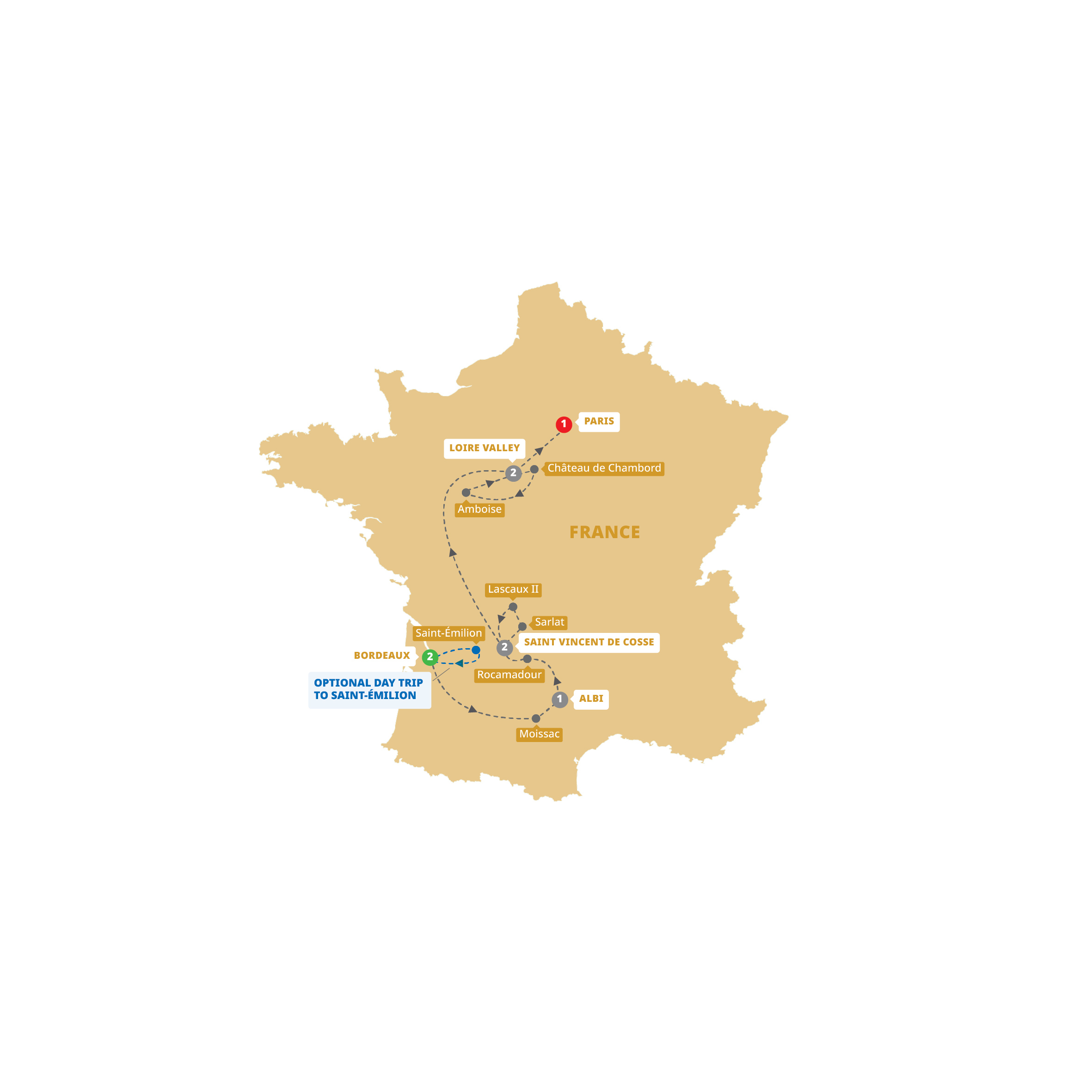 Map of Vineyards and Valleys of France from Trafalgar