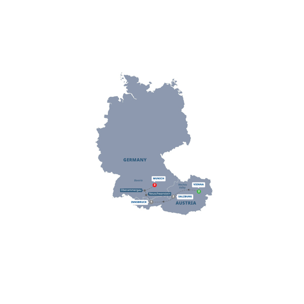 Christmas Markets of Austria & Bavaria Itinerary Map