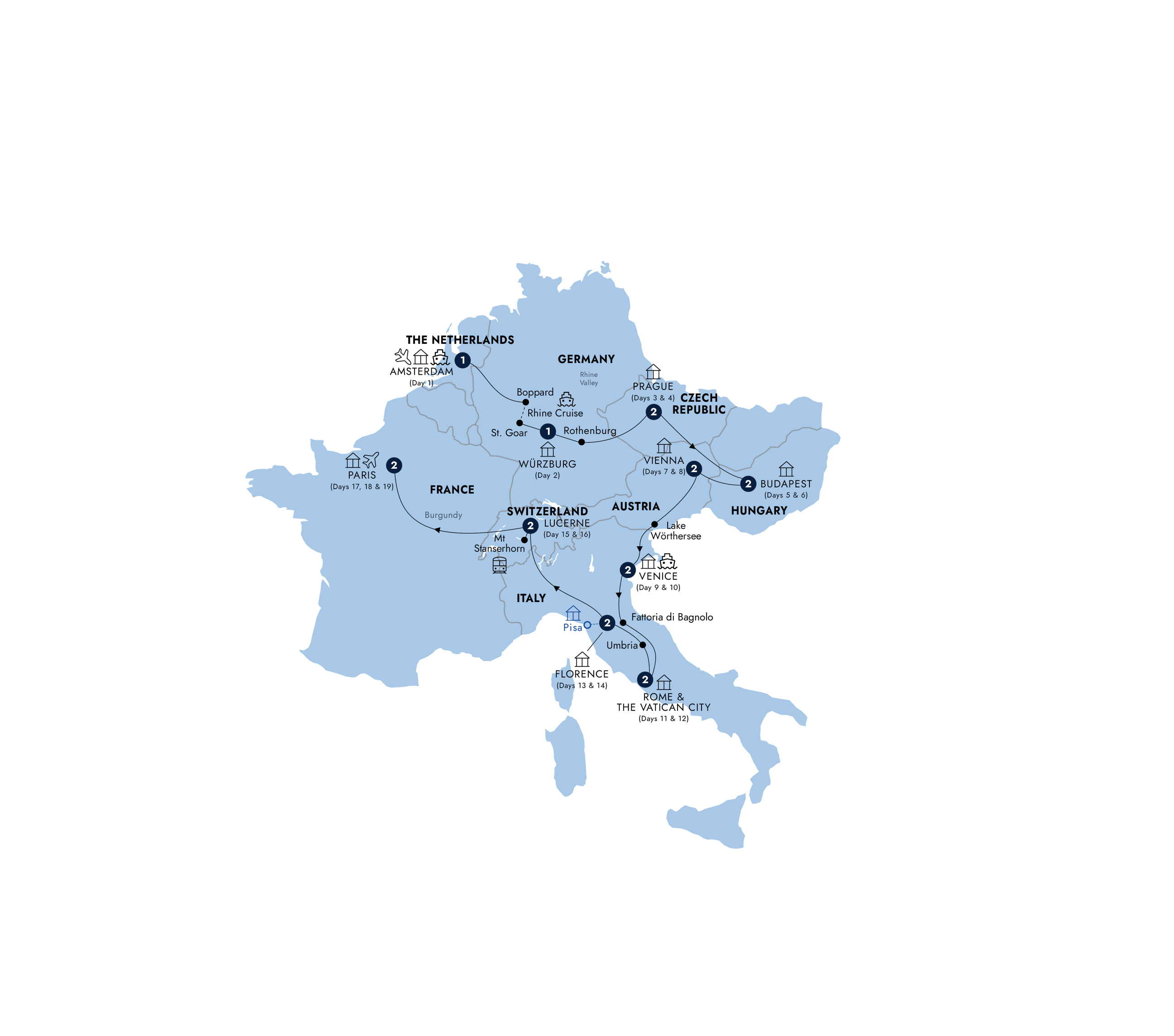 Map of Romantic European Start Amsterdam (Summer 2027) from Insight Vacations