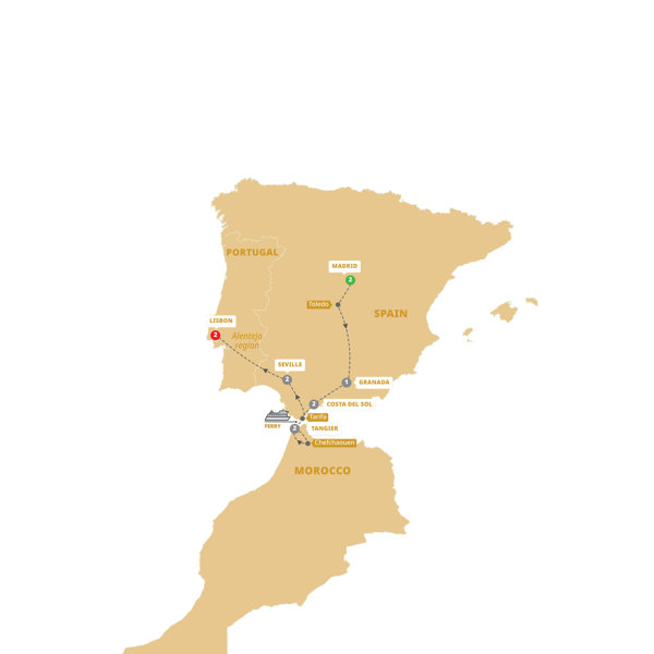 Spain, Morocco and Portugal Whirl Itinerary Map