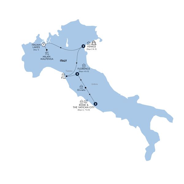 Italian Intermezzo - Small Group, Summer Itinerary Map