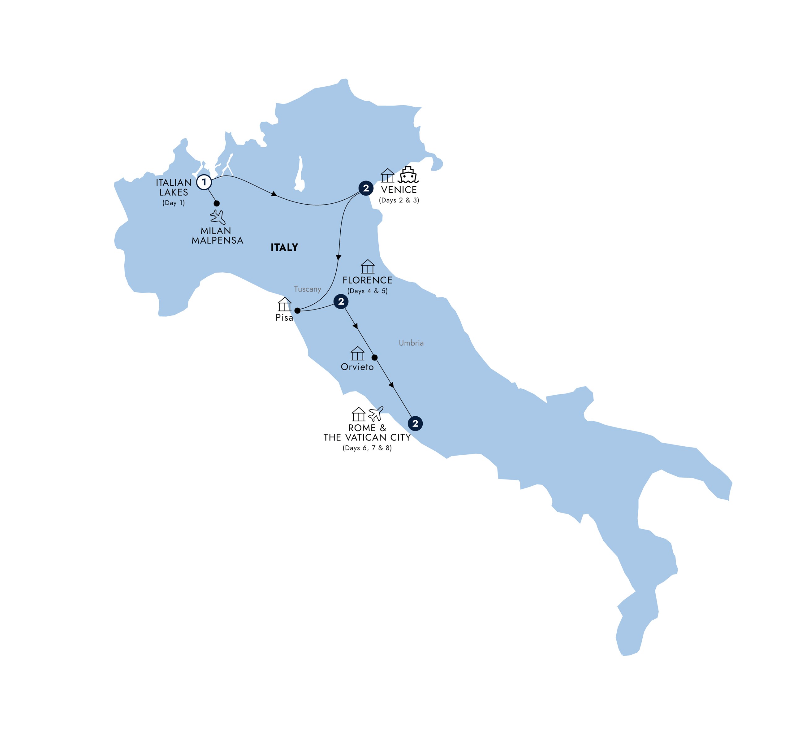 Italian Intermezzo - Classic Group, Summer Itinerary Map