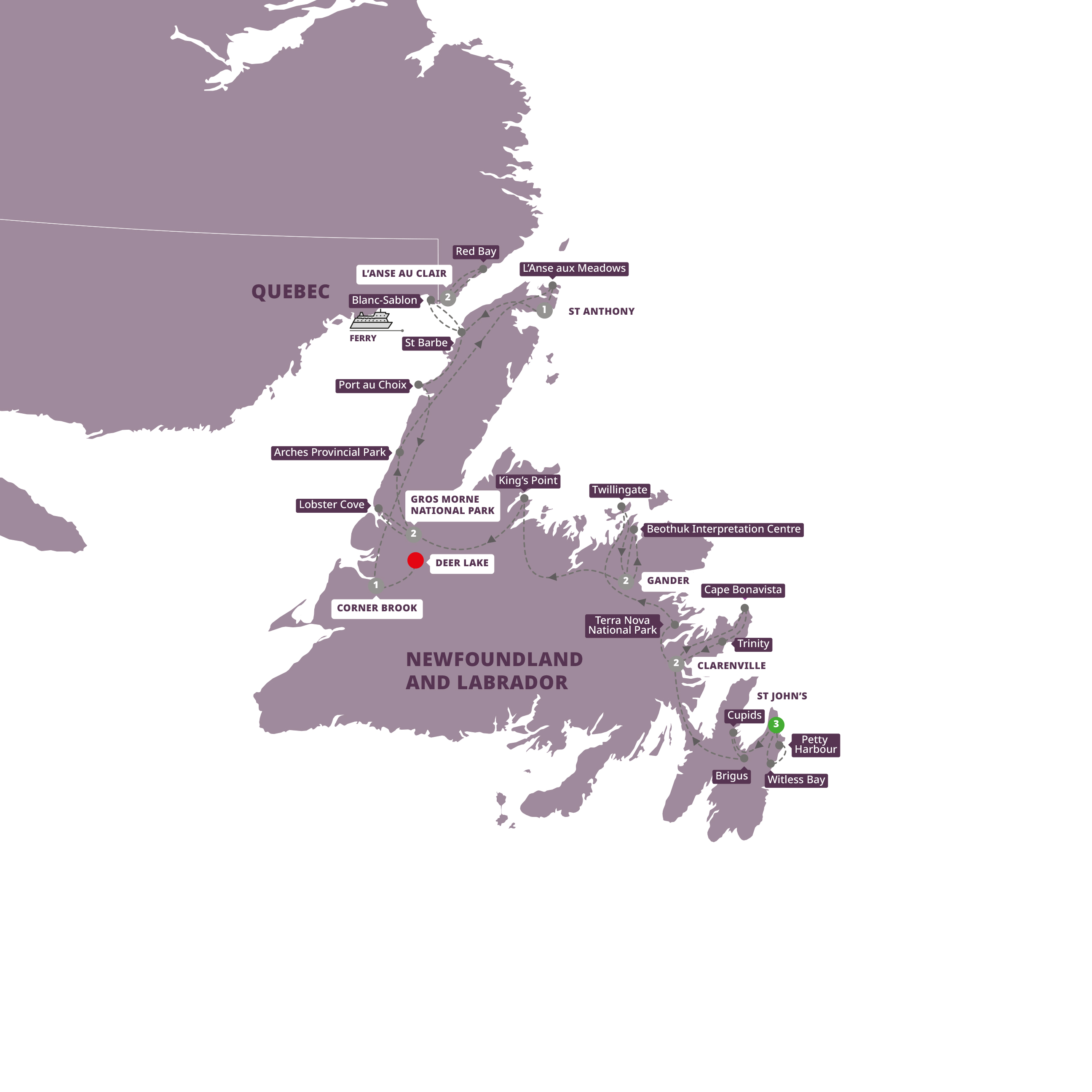 tourhub | Trafalgar | Scenic Wonders of Newfoundland & Labrador | Tour Map
