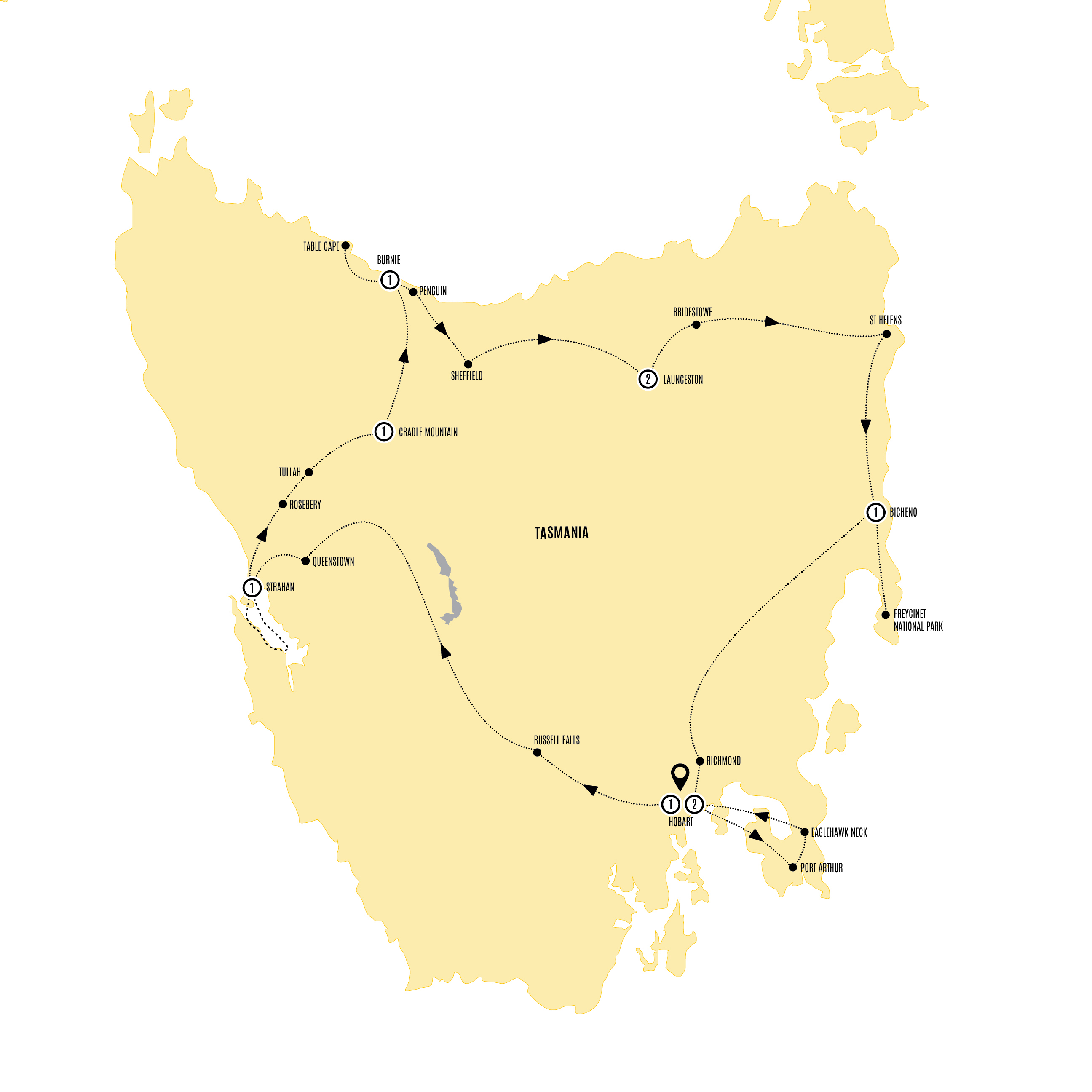 Map of Tasmanian Wonders from Costsaver