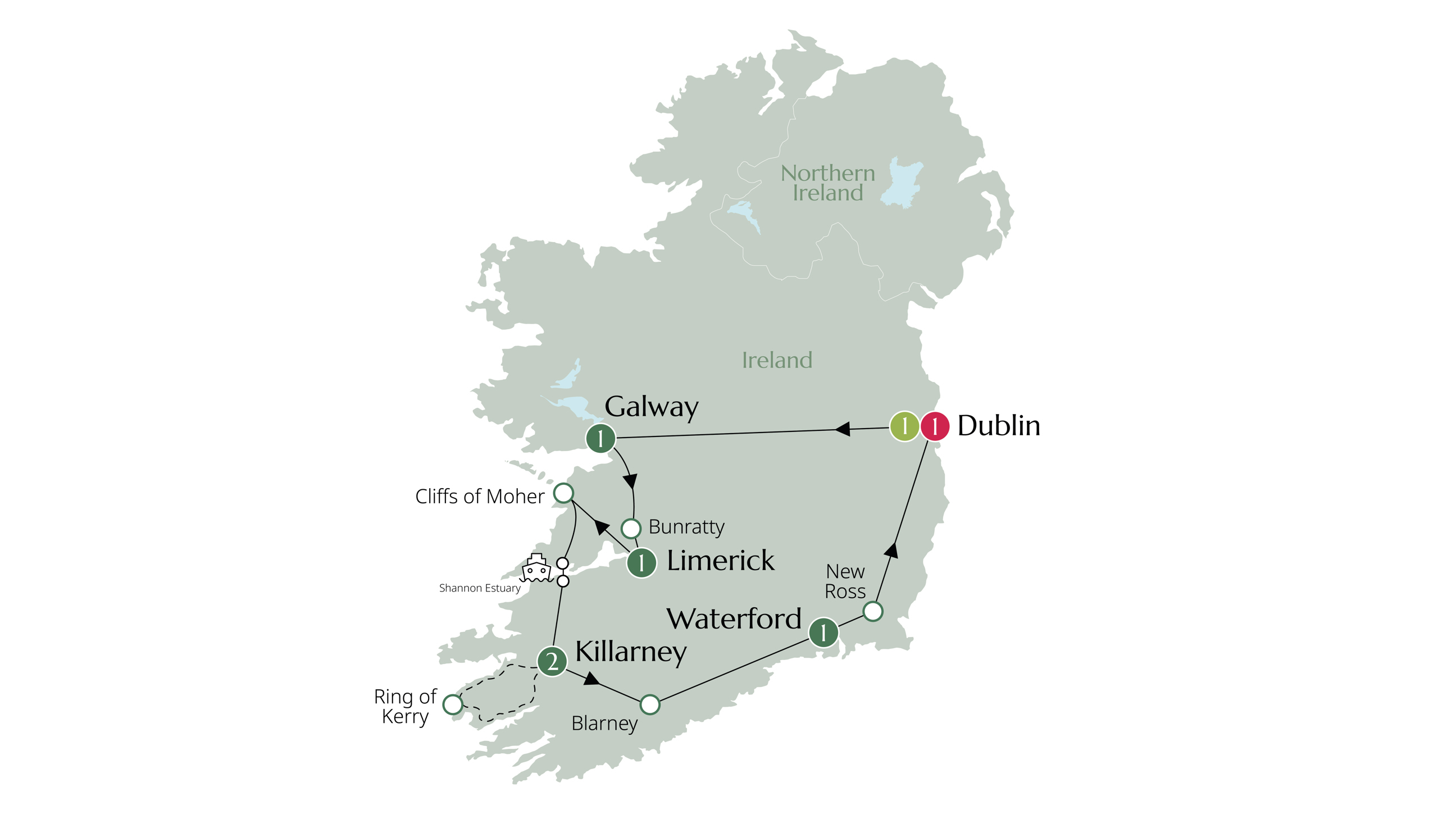 Map of Irish Highlights (Summer 2026) from Brendan Vacations