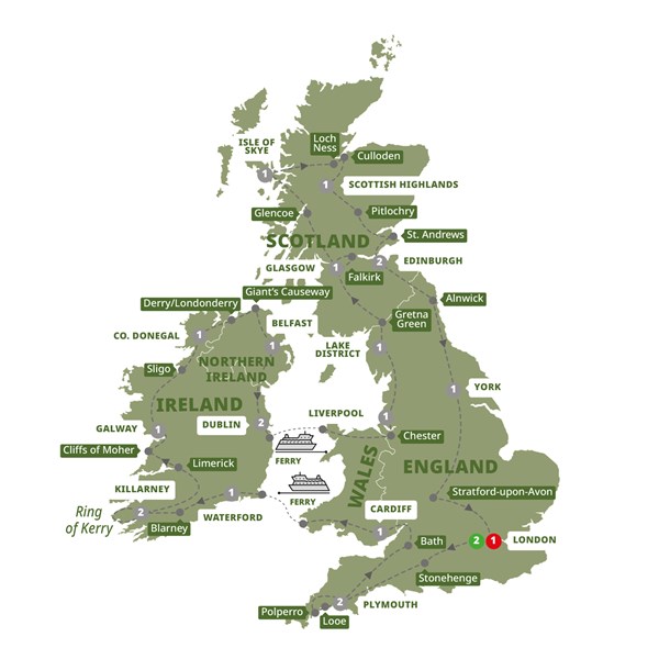 tourhub | Trafalgar | Britain and Ireland Grandeur | BIGTDZN19 | Route Map